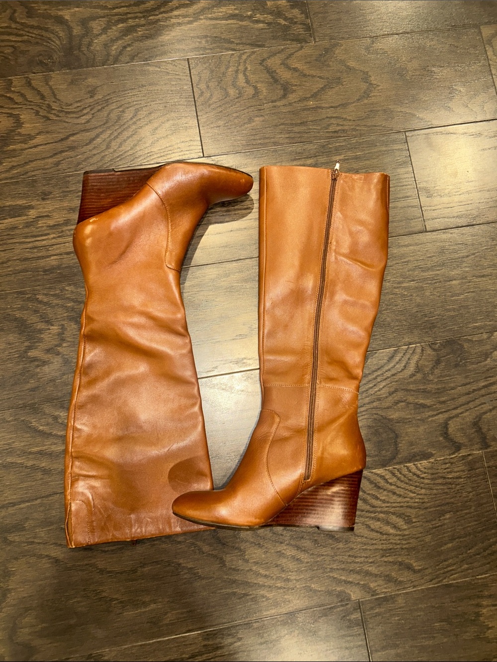 Nine West Cognac Leather Ankle Boots